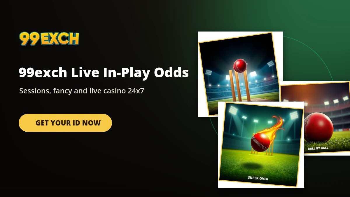 99exch live in-play cricket odds banner with super over and ball by ball game tiles