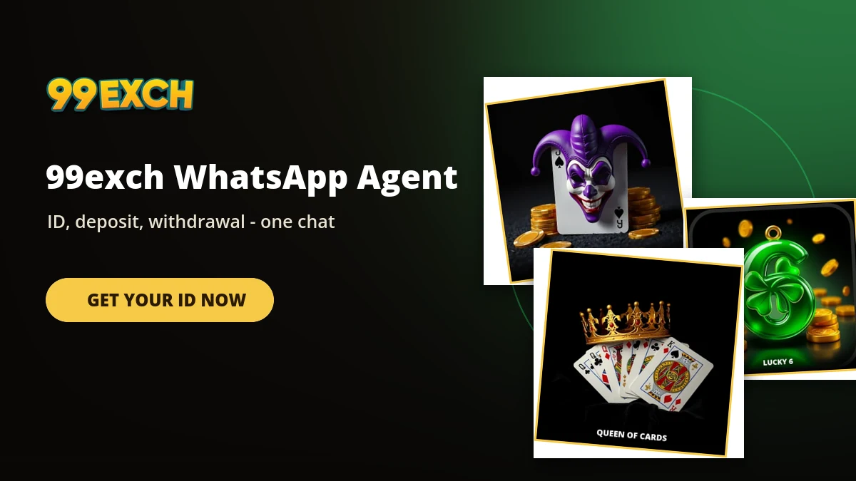 99exch WhatsApp agent support banner with teen patti joker and queen cards tiles